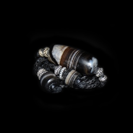 Antike Achatperlen Silber Choker Macramé Halskette