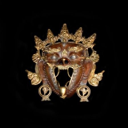 Alte Bronze Gold Silber Mahakala Maske