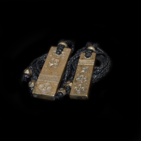 Paar antike Bronze Amulett Talisman Halsketten